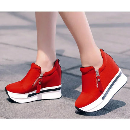 2024 Platform Sneakers Women Red Casual Comfortable Hidden Heel Shoe Black Canvas Shoes Wedge Heels Sneaker Tenis De Mujer