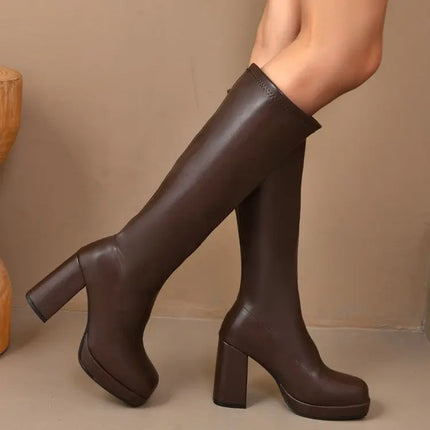 Fashion women's boots 2025 European and American thick soled thick soled skinny elastic boots high heels long boots