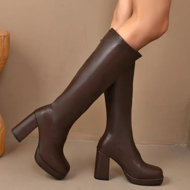 Fashion women's boots 2025 European and American thick soled thick soled skinny elastic boots high heels long boots