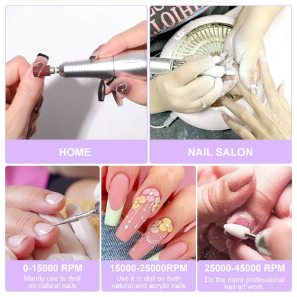 LIMEGIRL, 45000RPM Electric Nail Drill Polisher Rechargeable Portable Electric Nail File Machine Kit for Home Acrylic Gel Nails Polishing