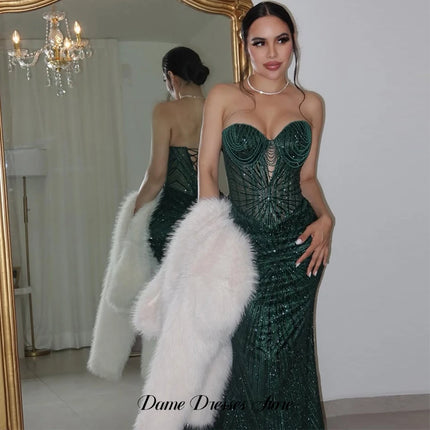 Mermaid Green Evening Dress Elegant Sweetheart Sleeveless Customized Homecoming Dresses Luxury Lace Up Back Celebrity Gowns
