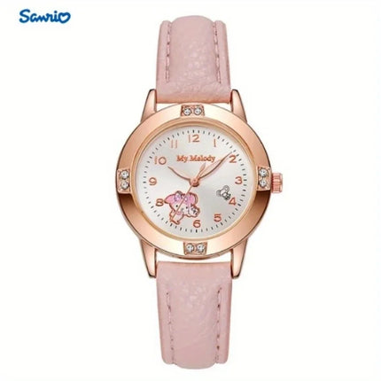 Sanrio Girls' Quartz Watch – Cute Crystal-Decorated Wristwatch with Adjustable Metal Strap, Soft Colors, Perfect Birthday Gift