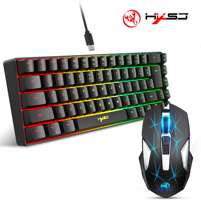 68-key Gaming Keyboard And Mouse Kit RGB Backlit Portable Game Wired Membrane Keyboards Wireless Mice Mause For - product ima