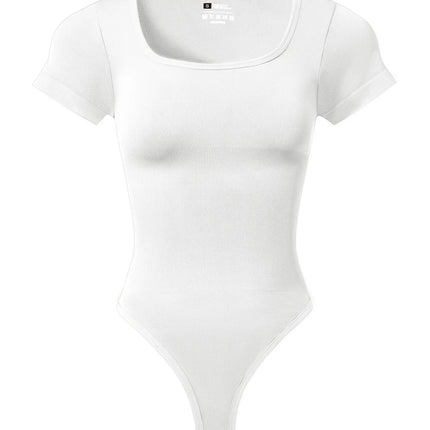 Women Plus Size Square Neck Short Sleeve Bodysuit Tummy Control Body Shaper Seamless Slimming Fashion Shapewear Jumpsuit