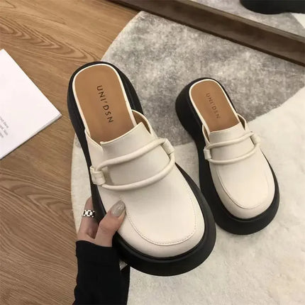 Fashion Retro Large Head Women's Slippers Thick Bottom Women's Bag Head Half Slippers Vulcanized Shoes