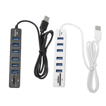 USB 6 Port Card Reader High Speed Transmission Memory TF Hub Multi Splitter Port Plug and Play USB 2.0 for Laptop Computer PC