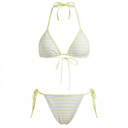 Womens Stripe Bikini Sets Halter Bra Tops with Tie-up Thong 2 Pcs Set Swimsuits Stylish Sexy Beach Pool Bathing Suit