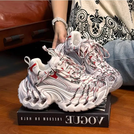 2026 Retro Lace-Up Distressed Platform Chunky Dad Sneakers for Women,Fashionable Versatile Height-Increasing Casual Sports Shoes
