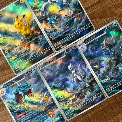Pokemon PTCG Cards Lugia Gyarados Mewtwo Greninja Sea Wave Style Collection Cards 5Pcs Creativity Rare Holo Cards Pokemon Gift