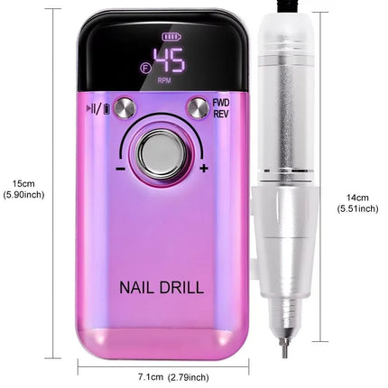 Professional Electric Nail Drill Machine 45000RPM Portable Nail Sander File Rechargeable Low Noise Manicure Salon Tool