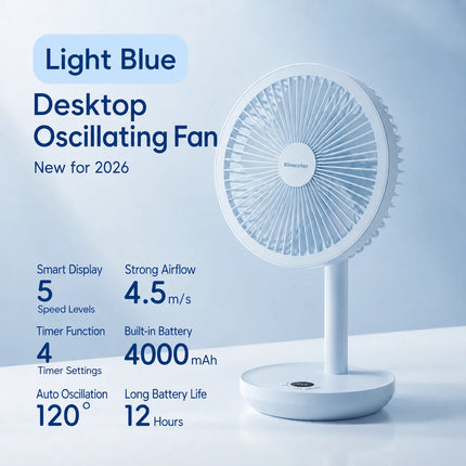 BLDC Oscillating Desktop Fan 4000mAh 5 Wind Speeds Silent Portable Rechargeable Fan with Timing Function for Home Room Gift