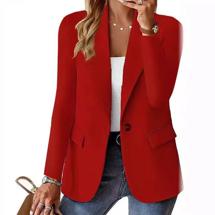 2026 New Women's Fashion Solid Button Suit Coat Lapel Long Sleeve Hatless Casual Coat/Jacket Oversized Work Office Busines