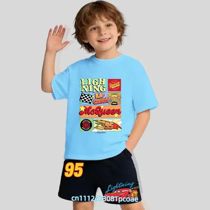 2026 Cars of the Universe Children's Pure Cotton Short-Sleeved Shorts for Boys with Cartoon Print Summer T-shirt Set of 2 Pieces