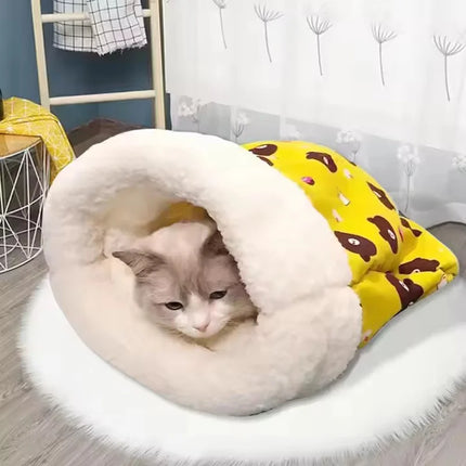 Winter Enclosed Fleece Lined Self Warming Washable Cat Cave Bed Pet Mat Sleeping Bag Indoor Pet Nest Pet Supplies