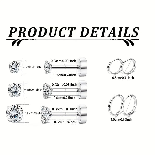 5 Pairs Earrings for Women Cartilage Earring Stacks Small Stainless Steel Earring Flat Back CZ Studs - product image 6