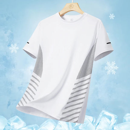 Summer Men's Silk Ice Round Collar T-shirt, Simple Running Fitness Suit, Breathable Thin T-shirt, Quick Dry T-shirt, Summer Tees
