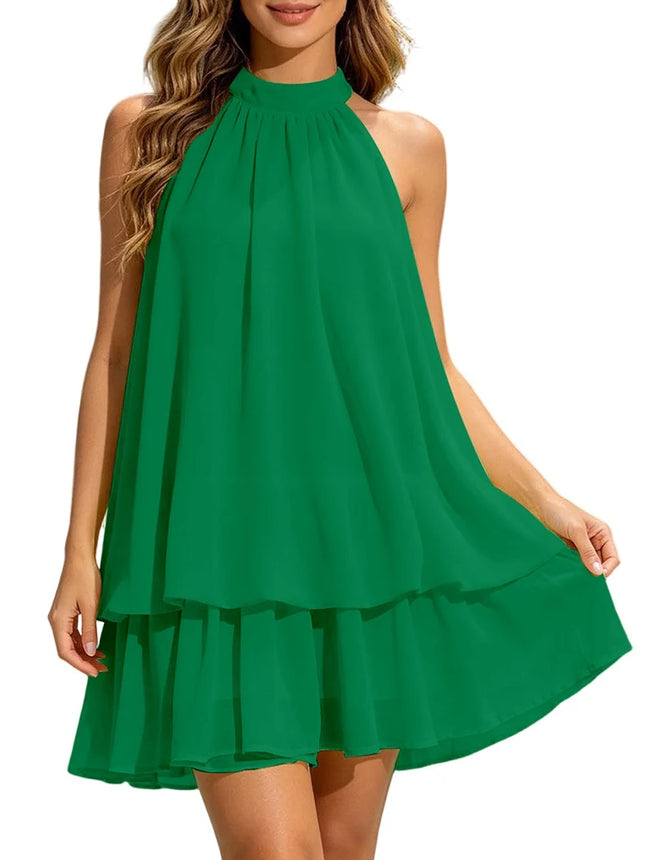 Women Halter Neck Backless Tie Mini Dress Summer Sleeveless Chiffon Ruffle Short Dresses Sexy Club Party - product image 12