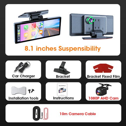 7/8.1 inch Suspended Type Wireless CarPlay Touch Screen Portable Car DVR Android Auto Dashcam GPS Navigation Rearview Camera FM