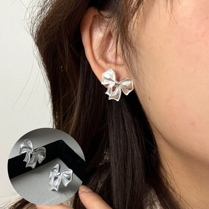 PANJBJ 925 Sterling Silver Bow Knot Earring for Women Texture Tassels Sweet Romantic Korean Jewelry Gift Dropshipping