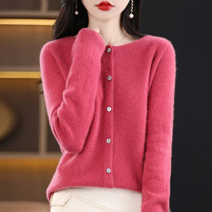 Spring and autumn new women's 100% wool knitted cardigan coat loose O-neck sweater coat fashion solid color coat