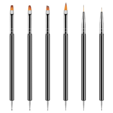 6Pcs Nail Dotting Tools Double-ended Nail Art Brushes Kit Nail Art Gel Polish Liner Brushes Design Pen For Nail Drawing