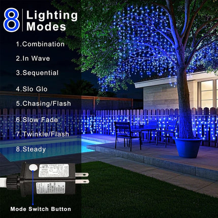 6.5200LED/20M480LED Icicle String Lights Christmas 40Drops 8 Modes, Plug in Curtain Waterproof for Holiday Wedding Party Garden