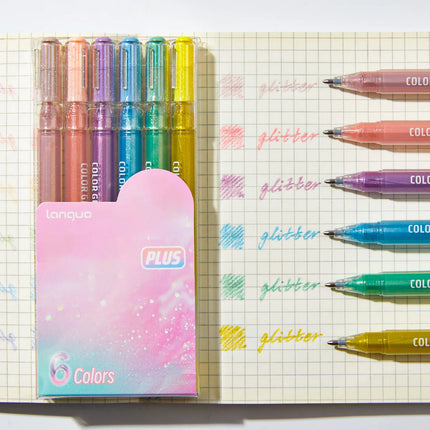 6 Glittering Journal Pens - Vibrant Colors, Perfect for Journaling, Marking, Drawing, Coloring, Writing Greeting Cards, and Holi