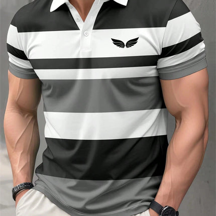 2026 Summer New Arrival Men's Polo Shirt Casual Stylish Comfortable and Breathable Short-Sleeve Top with 3D Striped Print Design