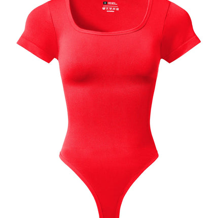 Women Plus Size Square Neck Short Sleeve Bodysuit Tummy Control Body Shaper Seamless Slimming Fashion Shapewear Jumpsuit