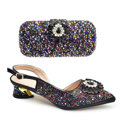 New Design African Women Matching Shoes and Bag Set Decorated with Rhinestone Luxery Shoes Women Wedding Shoes for Women Bride