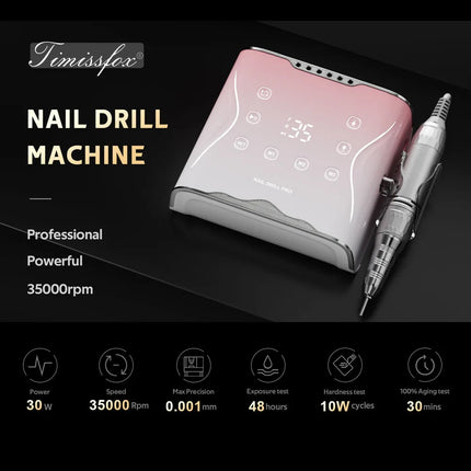 Professional Nail Drill Machine 35000 RPM Electric Sander Three Preset Modes Metal Manicure Machine for Nails Art Nail Equipment