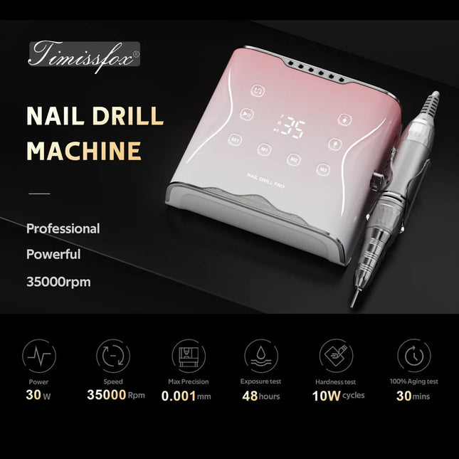 Máquina perforadora de uñas profesional de 35000 RPM, lijadora eléctrica, tres modos preestablecidos, máquina de manicura de metal para uñas, equipo de uñas