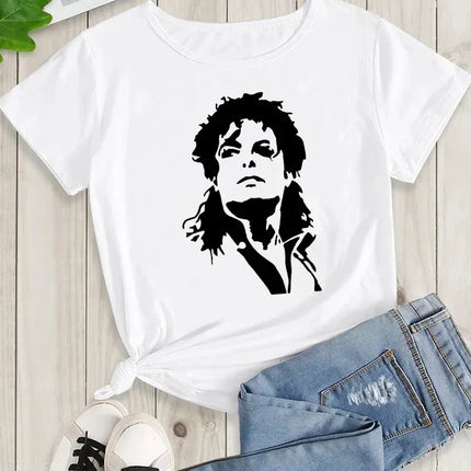 Michael Jackson Graphic Printed Tshirt Harajuku Rock Fashion Casual Short Sleeve Crew Neck Plus Size T Shirt Women