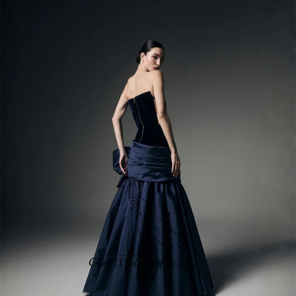 Giyu Customized Elegant Navy A Line One-Shoulder Evening Gown Dress Sleeveless Pleat Formal Party Dress Satin Prom Dress