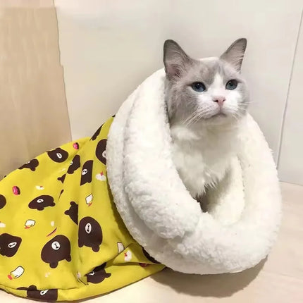 Winter Enclosed Fleece Lined Self Warming Washable Cat Cave Bed Pet Mat Sleeping Bag Indoor Pet Nest Pet Supplies