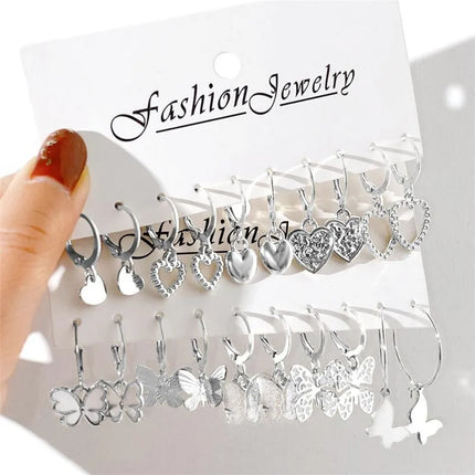 YOBEST Big Gold and Silver Color Heart Earrings for Women, Butterfly Dangle Earring Set, Female Jewelry Gifts, New Fashion, 2025