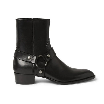 Black Buckle Genuine Leather Ankle Boots for Men Low-heeled Western Boots Safety Shoes Man for Work Handmade Winter Desert Boots
