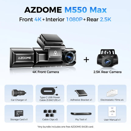 【US Warehouse】AZDOME Dash Cam 4K M550 Max Built-in GPS Wifi Camera Car DVR 3.18”Screen Night Vision 24H Parking Monitor Support Rear Cam
