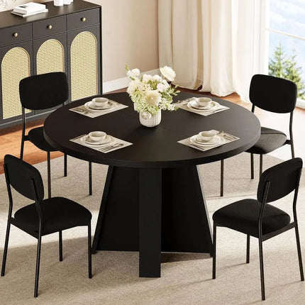 5-Piece Round Dining Table Set or 4, 47" ern Kitchen Table and 4 Upholstered Chairs, Round Dining Room Table Set with Wood Base,