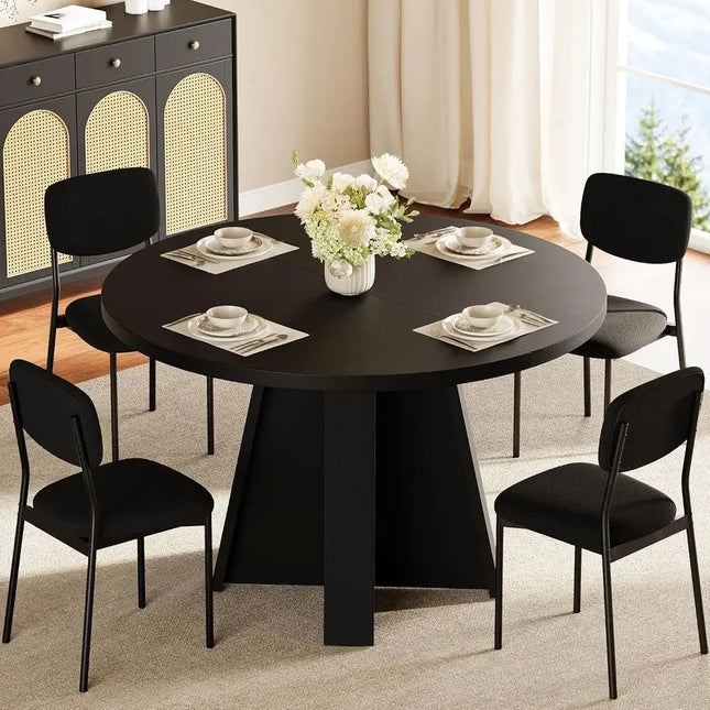 5-Piece Round Dining Table Set or 4, 47" ern Kitchen Table and 4 Upholstered Chairs, Round Dining Room