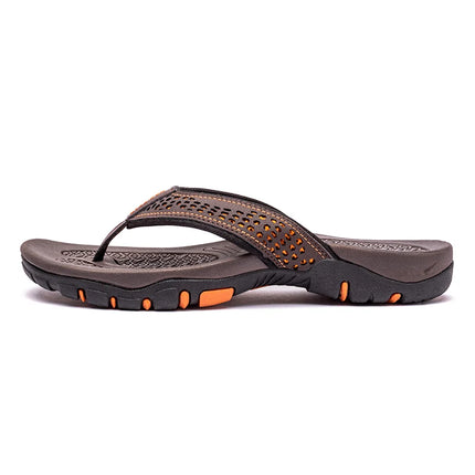 Jumpmore Summer Flip Flops Men Shoes Outdoor Fashion PU Leather Flat Shoes Beach Holiday Shoes Size 40-50