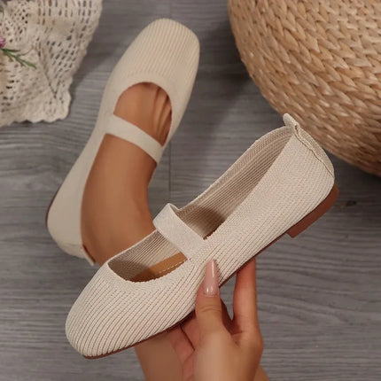 Women Casual Knitted Ballet Flats Shoes 2025 Comfortable Anti-slip Strap Loafers Mary Jane Lightweight Daily Walking Sneakers