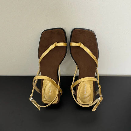 Female Wedges Footwear Heeled Sandals Shoes For Ladies Square Toe Fashion Buckle Strap Women Wedges Sandals Shoes Flip flops