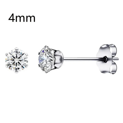 1 Pair Gold Sliver Color Stainless Steel Clear Cubic Zirconia Stud Earrings for Men Women Daily Wear Jewelry Sizes 3-8mm