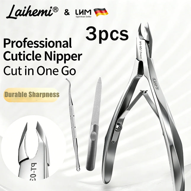 3 Stück professionelles Nagelhautzangen-Set - 3mm 45° scharfer Edelstahl-Nagelhautschneider mit Nagelhautschieber & Nagelfeile, Ein-K