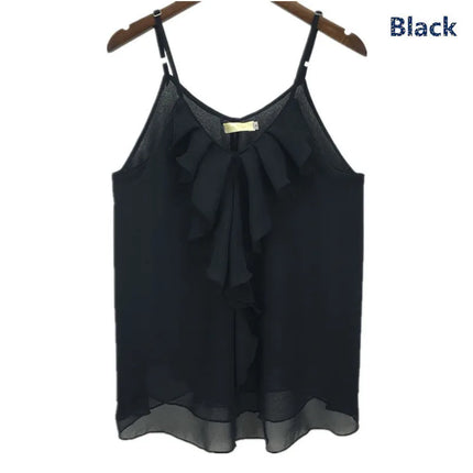Women Loose Casual Solid Tank Tops Sleeveless O Neck Ruffles Vest Blouse Ladies All-Match 10 Colors Shirts Tops