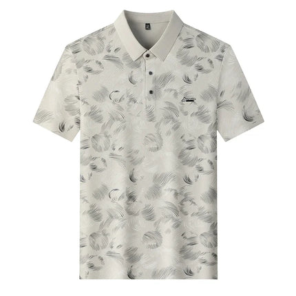 Mens Feather Print Short Sleeve Polo Shirts Classic Casual Tops Soft Comfortable Breathable Shirts