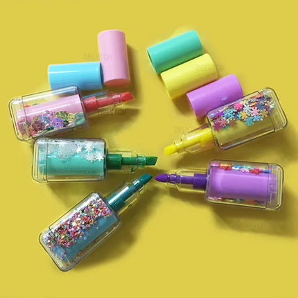 5Pcs Set Mini Sequin Nail Polish Bottle Highlighter Cute Kawaii Fluorescent Pen Art Graffiti Marker Painting Drawing Stationery