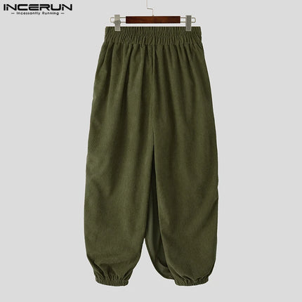 INCERUN Men Irregular Pants Solid Color Joggers Lace Up Casual Trousers Men Streetwear Loose Pleated Fashion Long Pants S-5XL