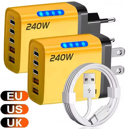 5 Port GaN Fast Charger USB-C PD QC 3.0 USB Phone Charger Adapter For iPhone Samsung Xiaomi Huawei Laptop Tablet - product im